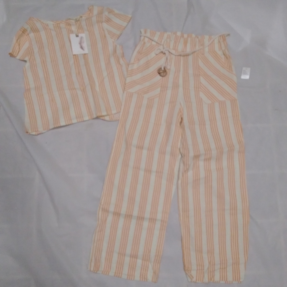 NWT Jessica Simpson Girl's Large (12) Tangerine Stripe Two Piece Set